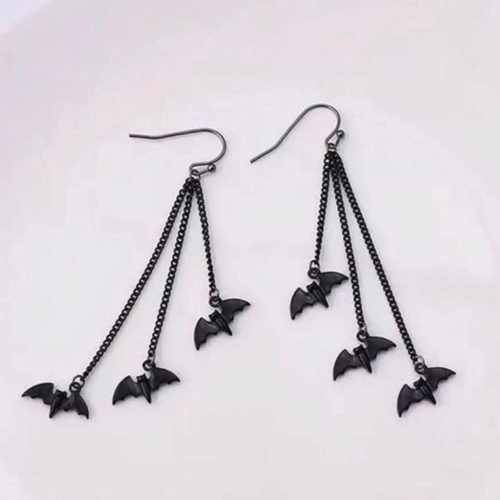 Black Bat Dangle Earrings - Gothic Chain Drop Earrings